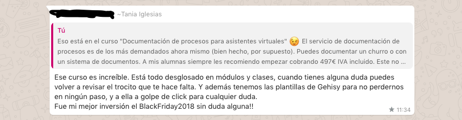 Testimonio de Tania Iglesias sobre el curso DPAV